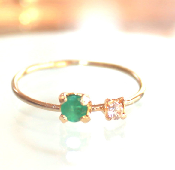 k10 Emerald & Diamond Ring 1枚目の画像