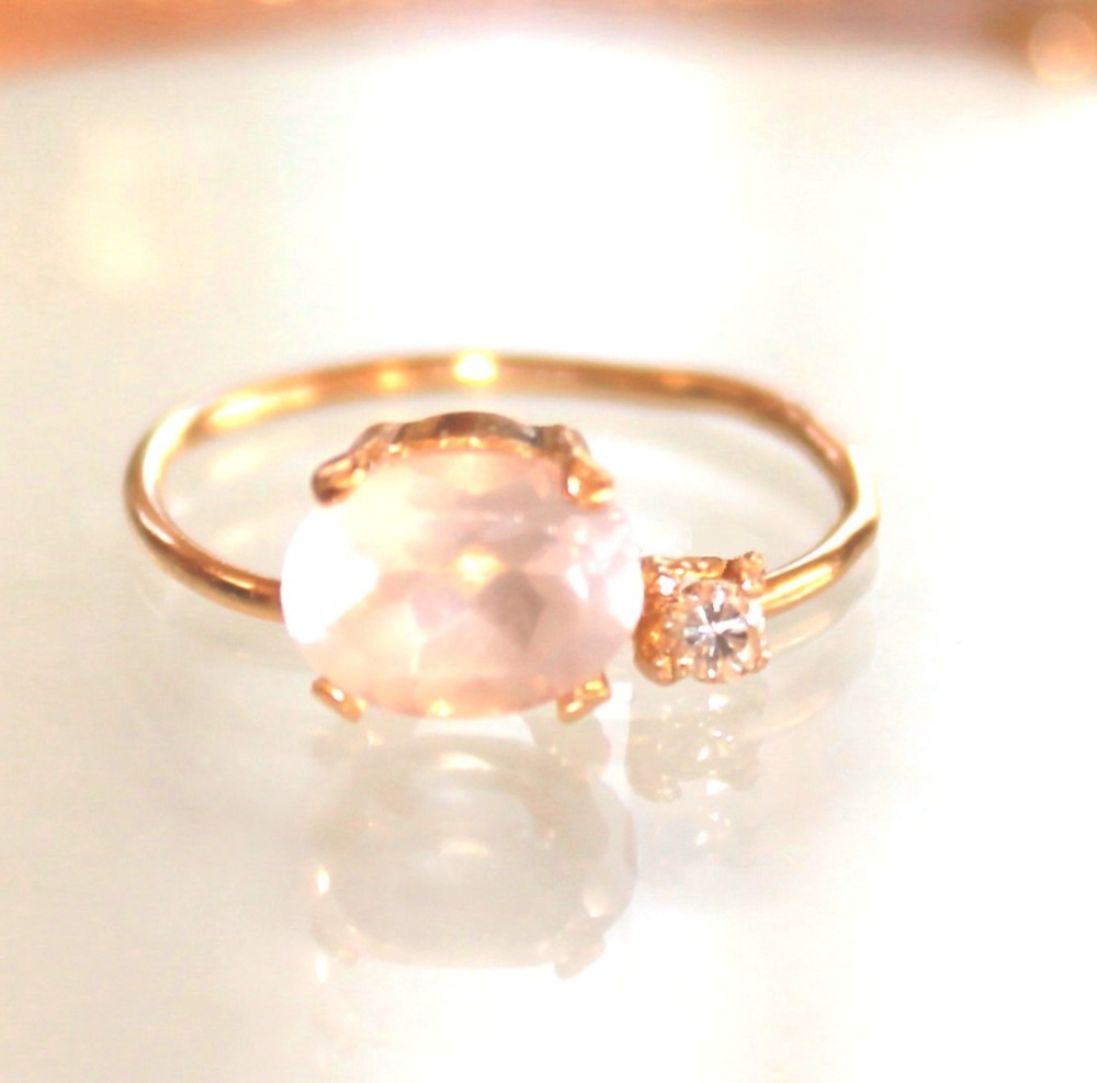 k18gp Diamond & Rose Quartz Ring