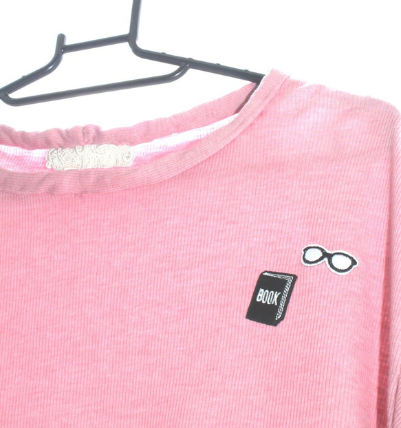 vintage風　ピンク　半袖ニット　刺繍付き　＋ルビーペンダントトップ　＋14kgf ring 4枚目の画像