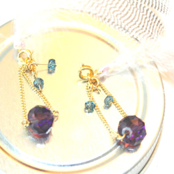 London Blue Topaz Earrings k18gp & 14kgf ＋ルビーペンダントトップ 1枚目の画像