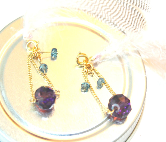 London Blue Topaz Earrings k18gp & 14kgf ＋ルビーペンダントトップ 1枚目の画像