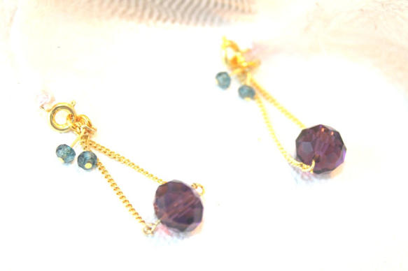 London Blue Topaz Earrings k18gp & 14kgf ＋ルビーペンダントトップ 6枚目の画像