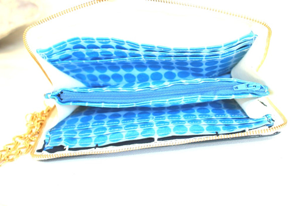 革　長財布　ークラッチバッグ風ー　紺×白　＋ルビーペンダントトップ +14kgf 5枚目の画像