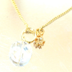 Blue Topaz  & Coin Crystal Necklace -14kgf-  ＋ルビーペンダントトップ 2枚目の画像