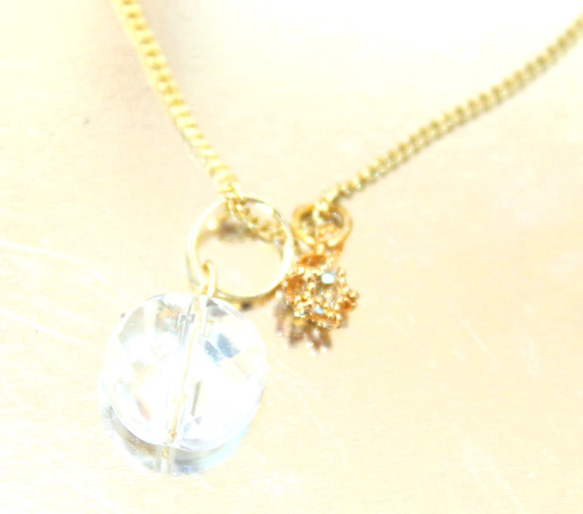 Blue Topaz  & Coin Crystal Necklace -14kgf-  ＋ルビーペンダントトップ 2枚目の画像