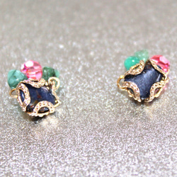 -k18gp- Blue black sapphire & emerald earrings 1枚目の画像
