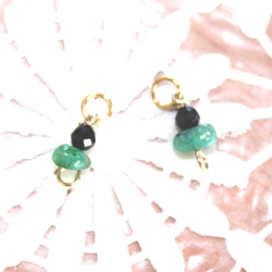 -k18gp- mini black spinel & emerald earrings +"sapphire" 1枚目の画像
