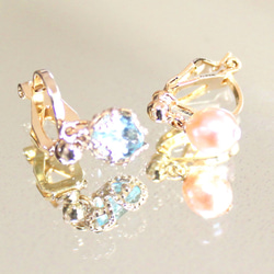 Creema限定 Swiss Blue Topaz & Pink Pearl earrings+sapphire 5枚目の画像