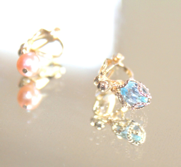 Creema限定 Swiss Blue Topaz & Pink Pearl earrings+sapphire 6枚目の画像