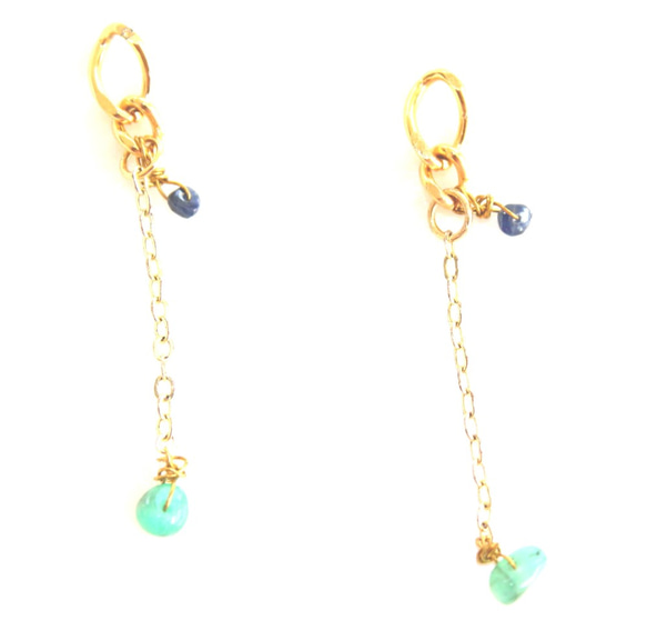 Creema限定 EMERALD & SAPPIRE k18gp & 14kgf earrings+present 2枚目の画像