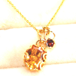 vintage citrine + garnet charm -14kgf- necklace +present 1枚目の画像