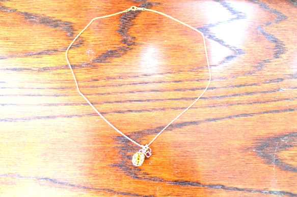 vintage citrine + garnet charm -14kgf- necklace +present 3枚目の画像