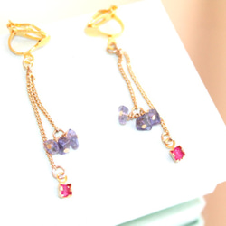 -k18gp- Ruby & iolite charm earrrings +"sapphire"present 1枚目の画像