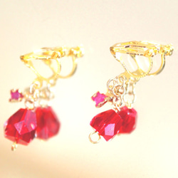 k18gp Ruby & red vintage glass charm earrrings +"sapphire" 3枚目の画像