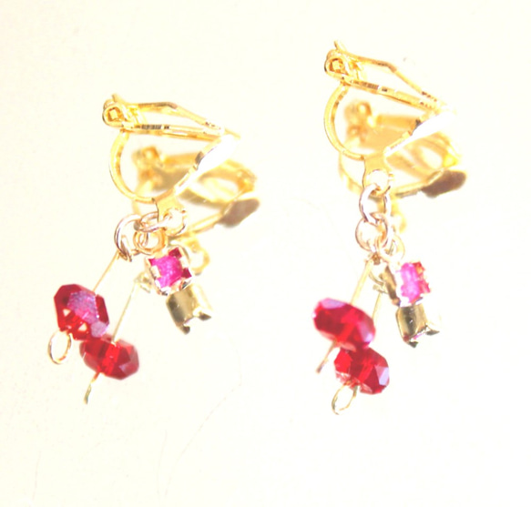 k18gp mini ruby &red vintage glass charm earrings+"sapphire" 2枚目の画像