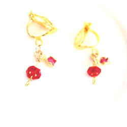 k18gp mini ruby &red vintage glass charm earrings+"sapphire" 4枚目の画像