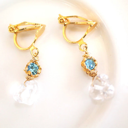 k18gp- Swaro & crystal charm earrings +"sapphire"present 1枚目の画像