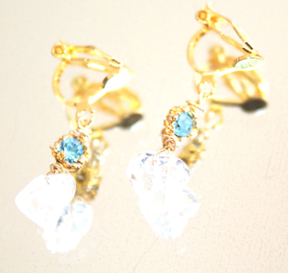 k18gp- Swaro & crystal charm earrings +"sapphire"present 2枚目の画像