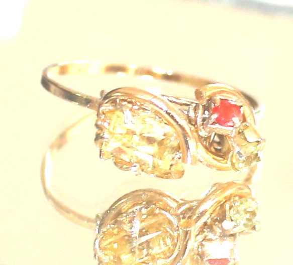 k18 Beryl & green garnet & sapphire ring -okaidoku- 1枚目の画像