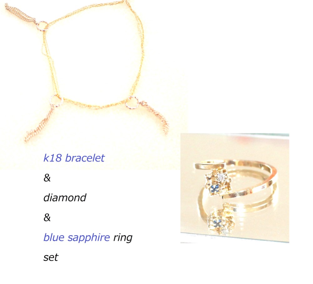 ☆2set☆ ３ × k18 bracelet & -diamond & blue sapphire- ring