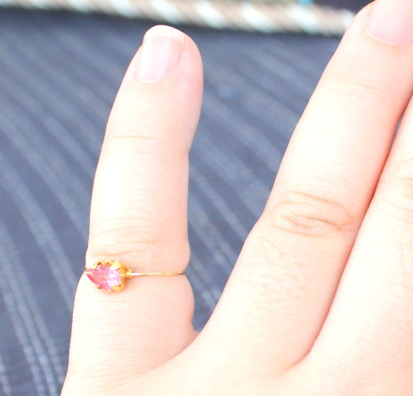 K10 Pink Tourmarine Pear-shaped cut Ring 3枚目の画像