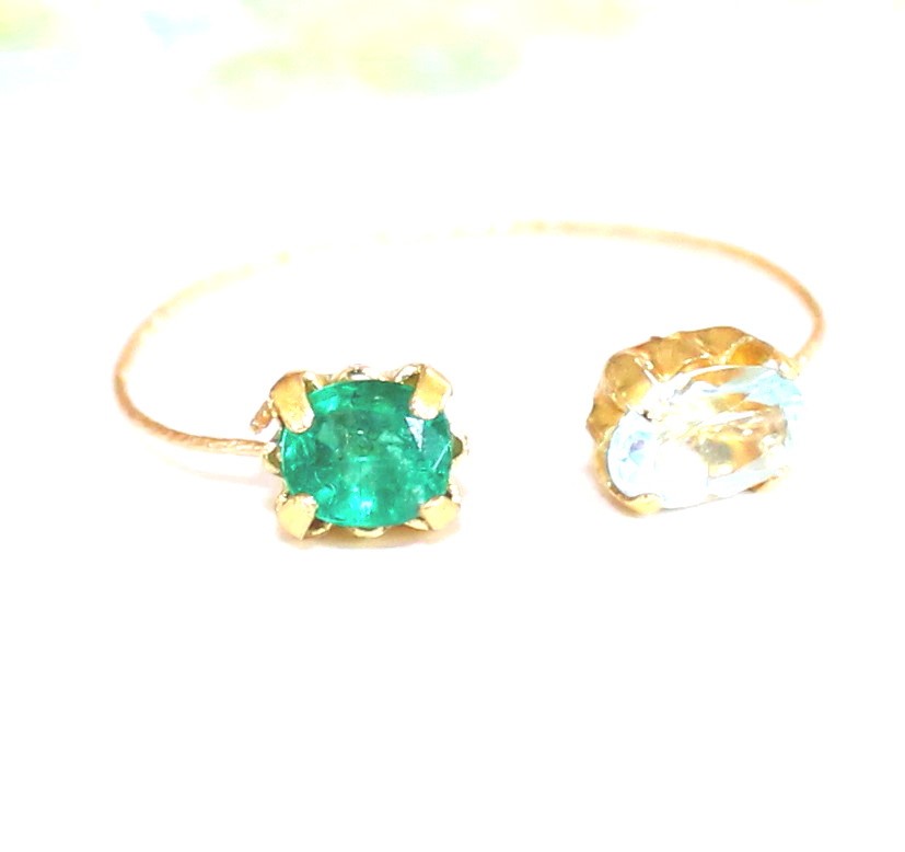 14kgf フォークリング ~ emerald & blue topaz ~
