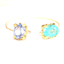 k18 フォークリング ~ tanzanite & neon blue apatite ~ 1枚目の画像