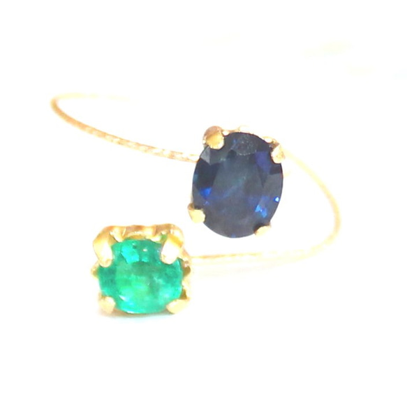 k18 フォークリング ~ sapphire & emerald ~ 2枚目の画像