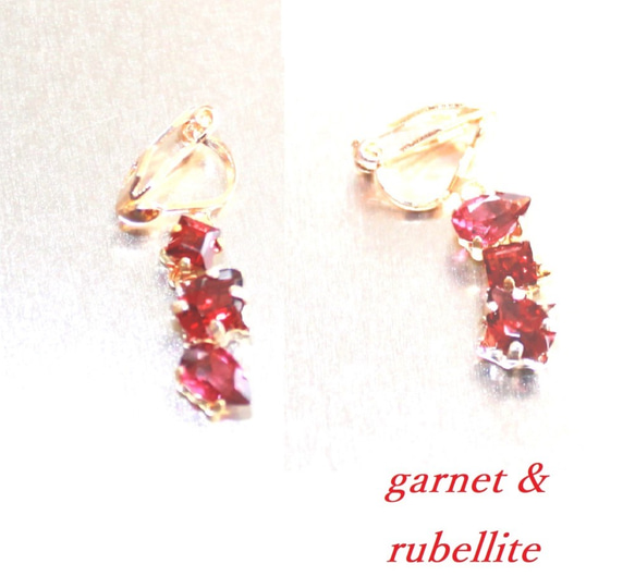 garnet & rubellite (pink tourmaline) earrings 3枚目の画像