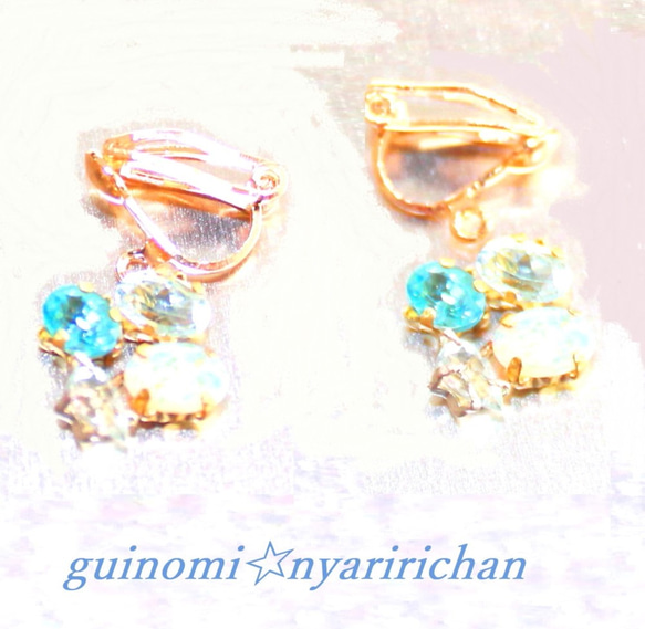 blue topaz & apatite & opal earrings 1枚目の画像