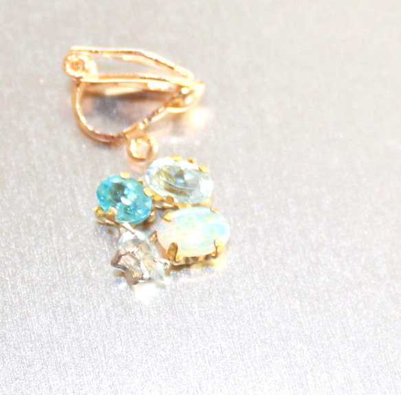 blue topaz & apatite & opal earrings 2枚目の画像