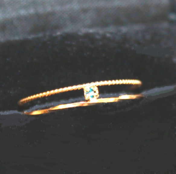 Natural blue Diamond & green diamond-k18 ring- 3枚目の画像