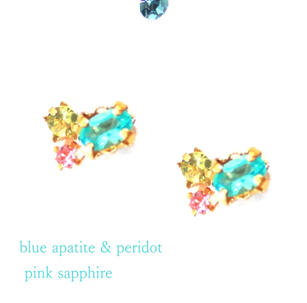 -utukusii otome- Pink Sapphire & Peridot & Apatite Earrings