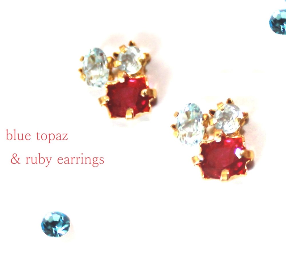 -summer flower- Ruby & Blue Topaz Earrings