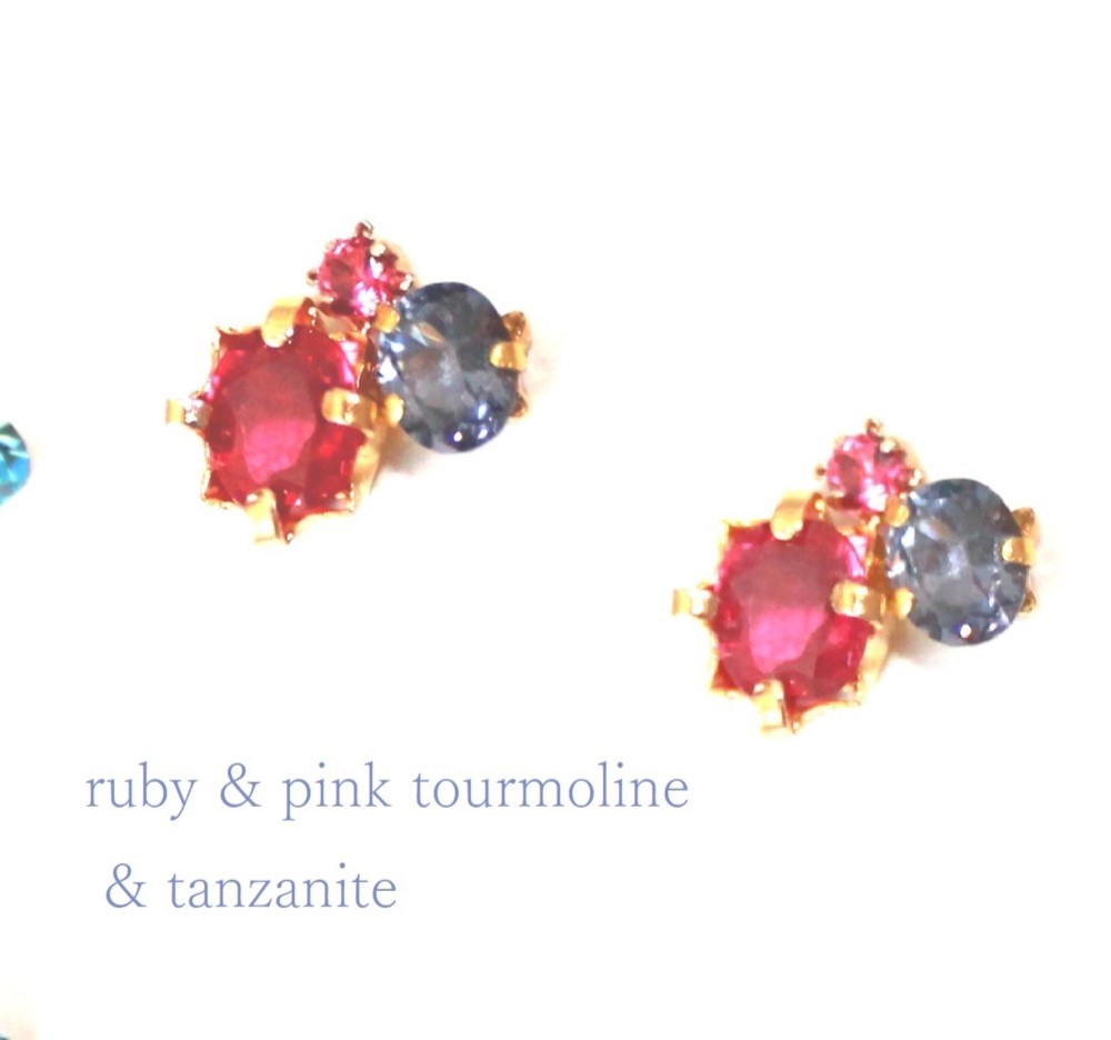 Ruby & Pink Sapphire (or Tourmaline) & Tanzanaite Earrings