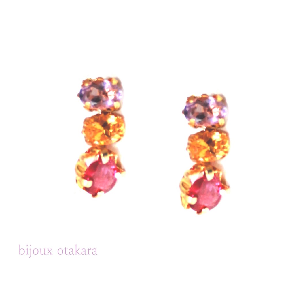 -kirakira- Amethyst & Citrine & Ruby Earrings