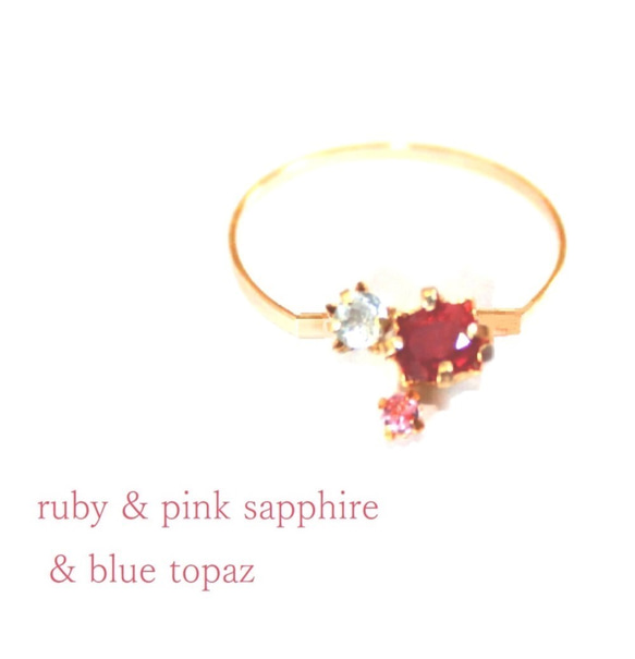 -beauty bijoux- k18gp Pink Sapphire & Ruby & Topaz Ring 1枚目の画像