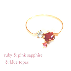 -beauty bijoux- k18gp Pink Sapphire & Ruby & Topaz Ring 2枚目の画像