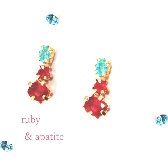 -the summer afternoon- Apatite & Ruby Earring 1枚目の画像