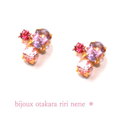 -pretty- Spinel & Pink Tourmaline & Amethyst Earring 1枚目の画像