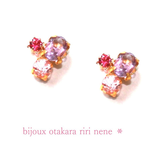 -pretty- Spinel & Pink Tourmaline & Amethyst Earring 1枚目の画像