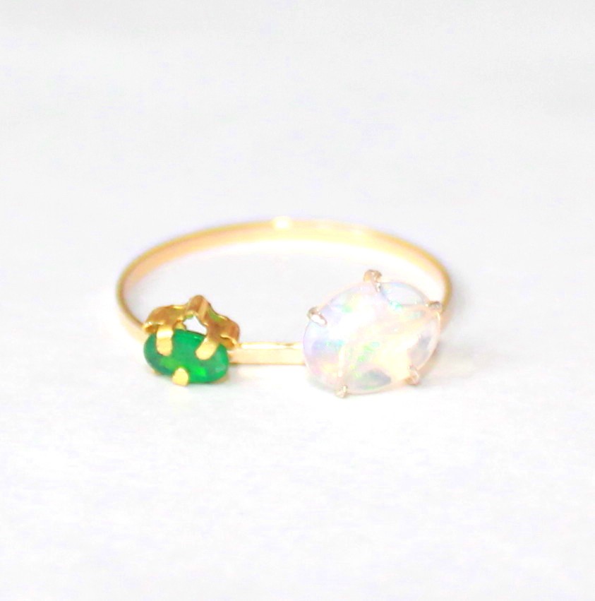 K10 Opal & Emerald Ring