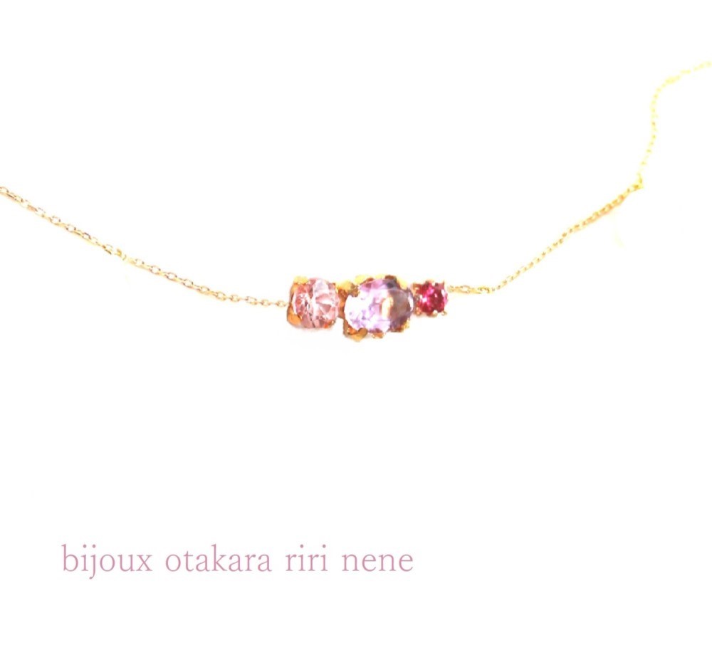 14kgf Pink Spinel & Rubellite & Amethyst Necklace