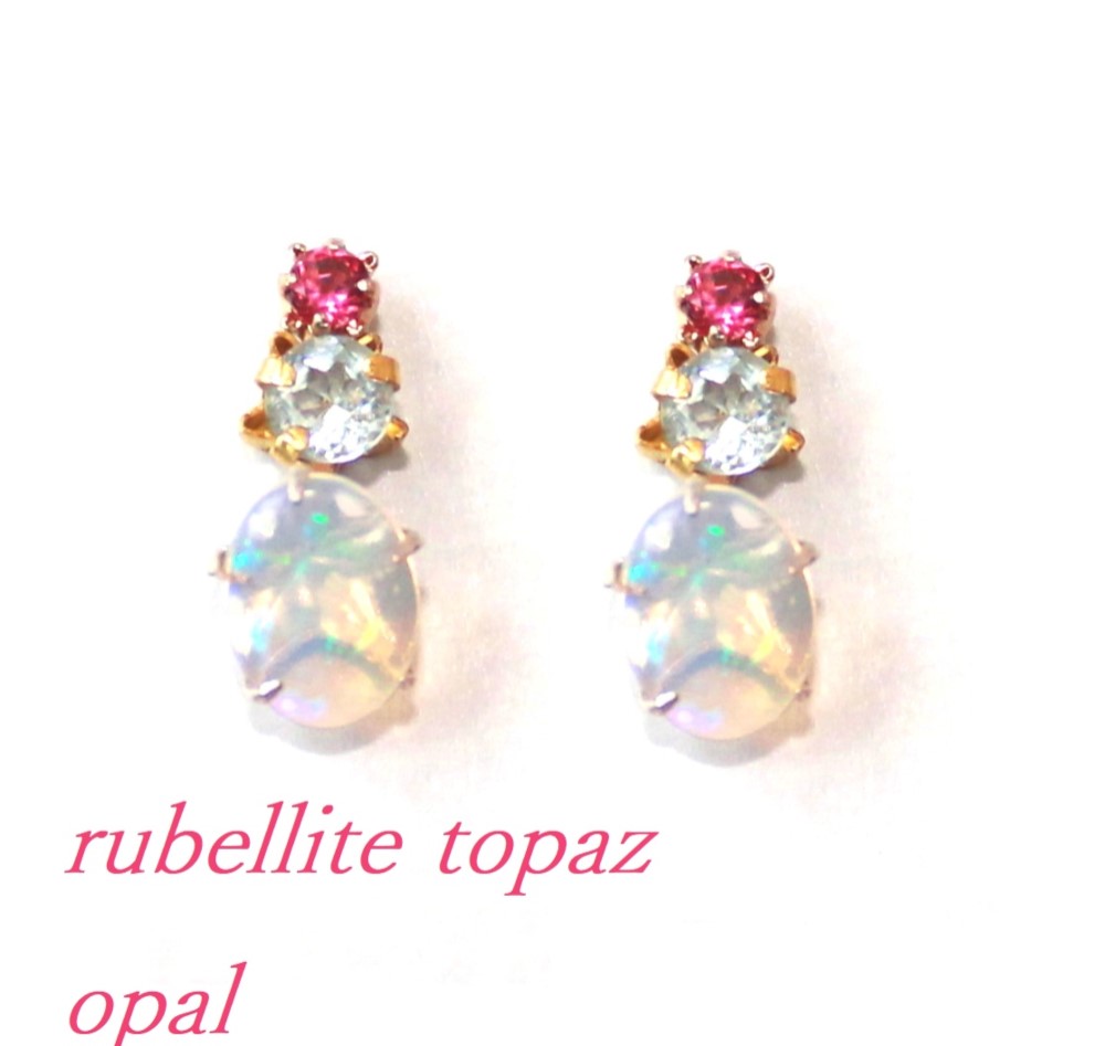 Rubellite & Topaz & Opal Earrings