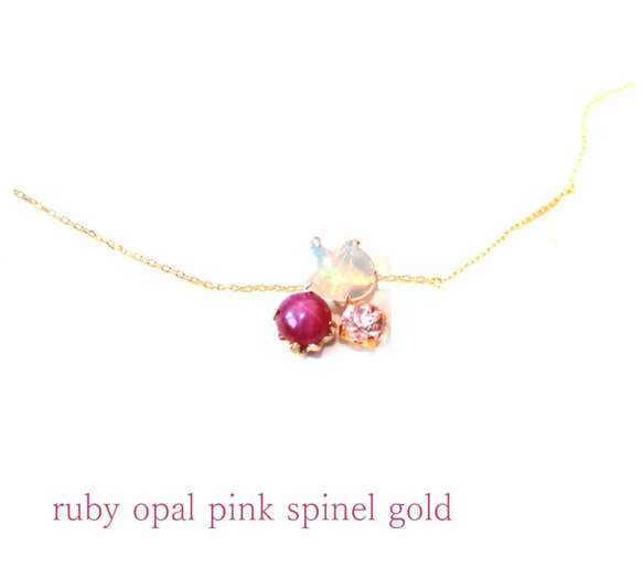 Ruby & Pnk Spinel & Opal Earrings 4枚目の画像