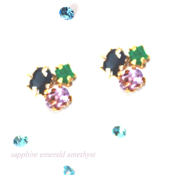 Sapphire & Emerald & Amethyst Earrings 1枚目の画像