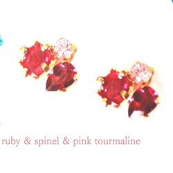Emerald & Pink Spinel & Ruby Earrings 3枚目の画像