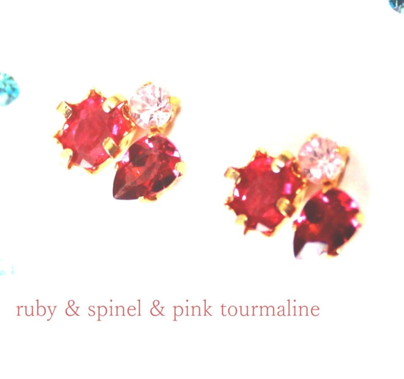 Emerald & Pink Spinel & Ruby Earrings 3枚目の画像