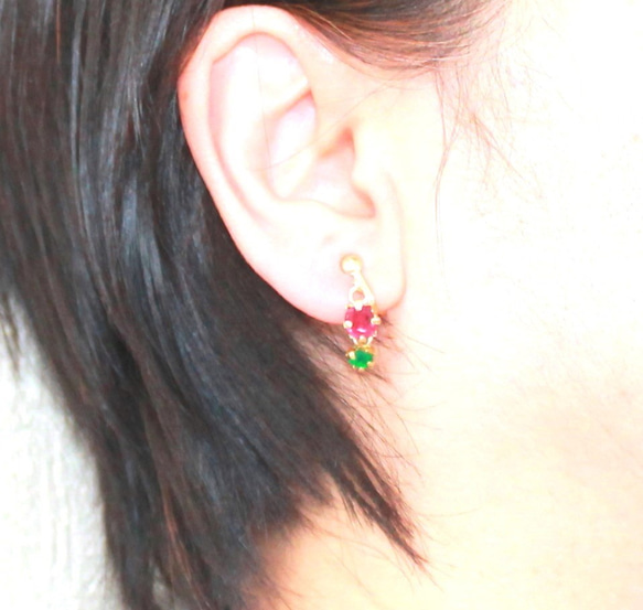 Emerald & Pink Spinel & Ruby Earrings 4枚目の画像
