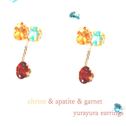 Garnet & Apatite & Citrine Earrings 2枚目の画像